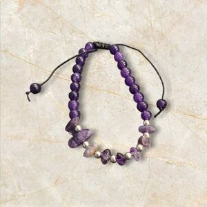 Amethyst Stone Bead Rope Tie Bracelet